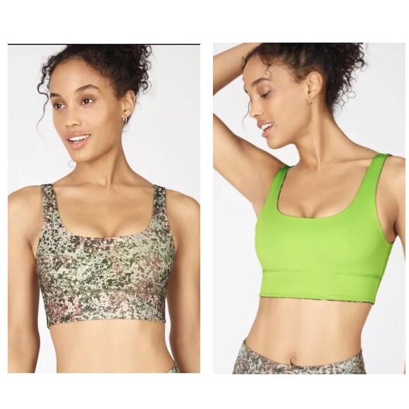 Fabletics Reversible Sports Bra XXS 0-2 Harlyn Earthen Brown Lime Green Citrus - Picture 3 of 16